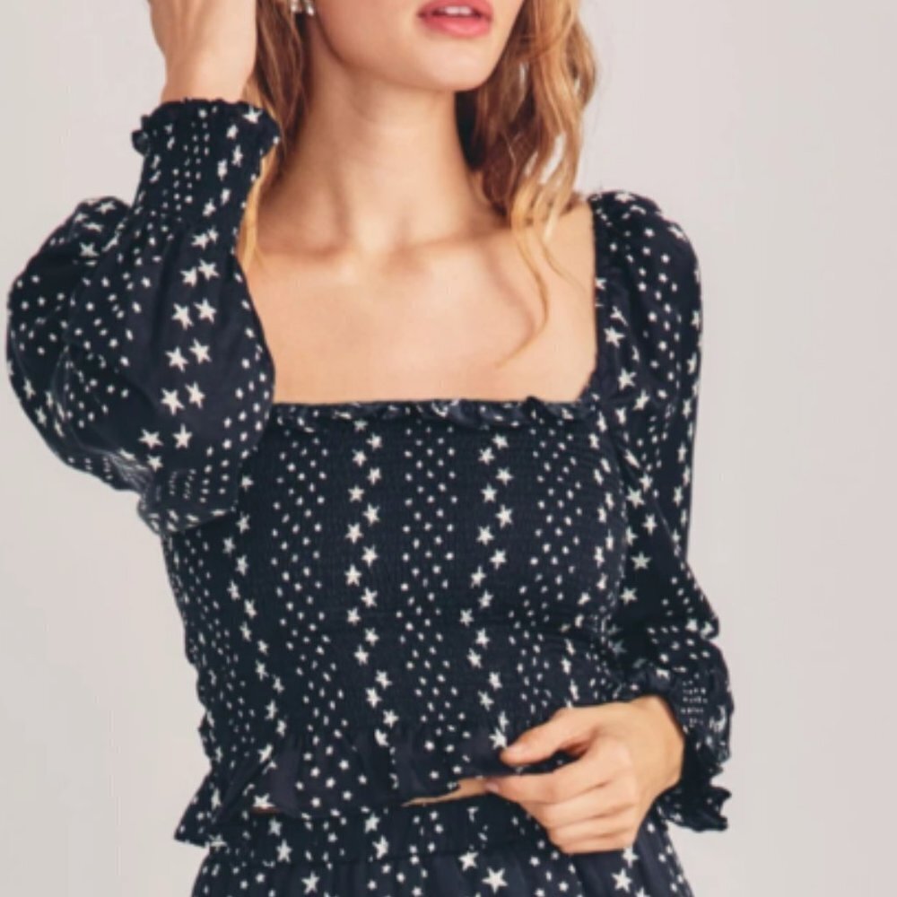 LoveShackFancy Russell Top in Black Satin Size Large‎